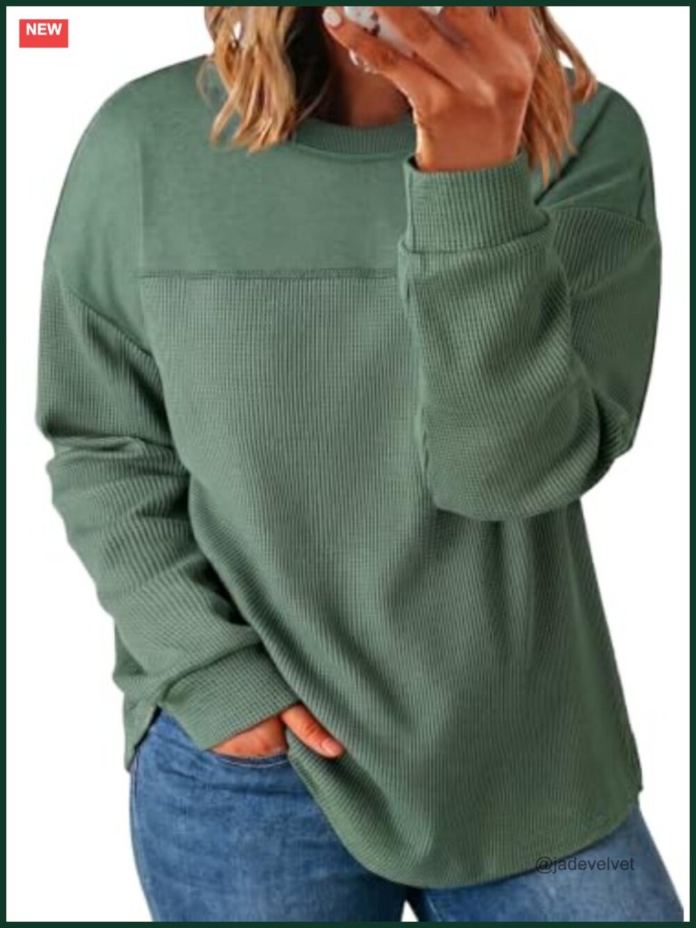 Waffle Knit Oversized Sweatshirt Plus Size Crewneck Long Sleeve Pullover